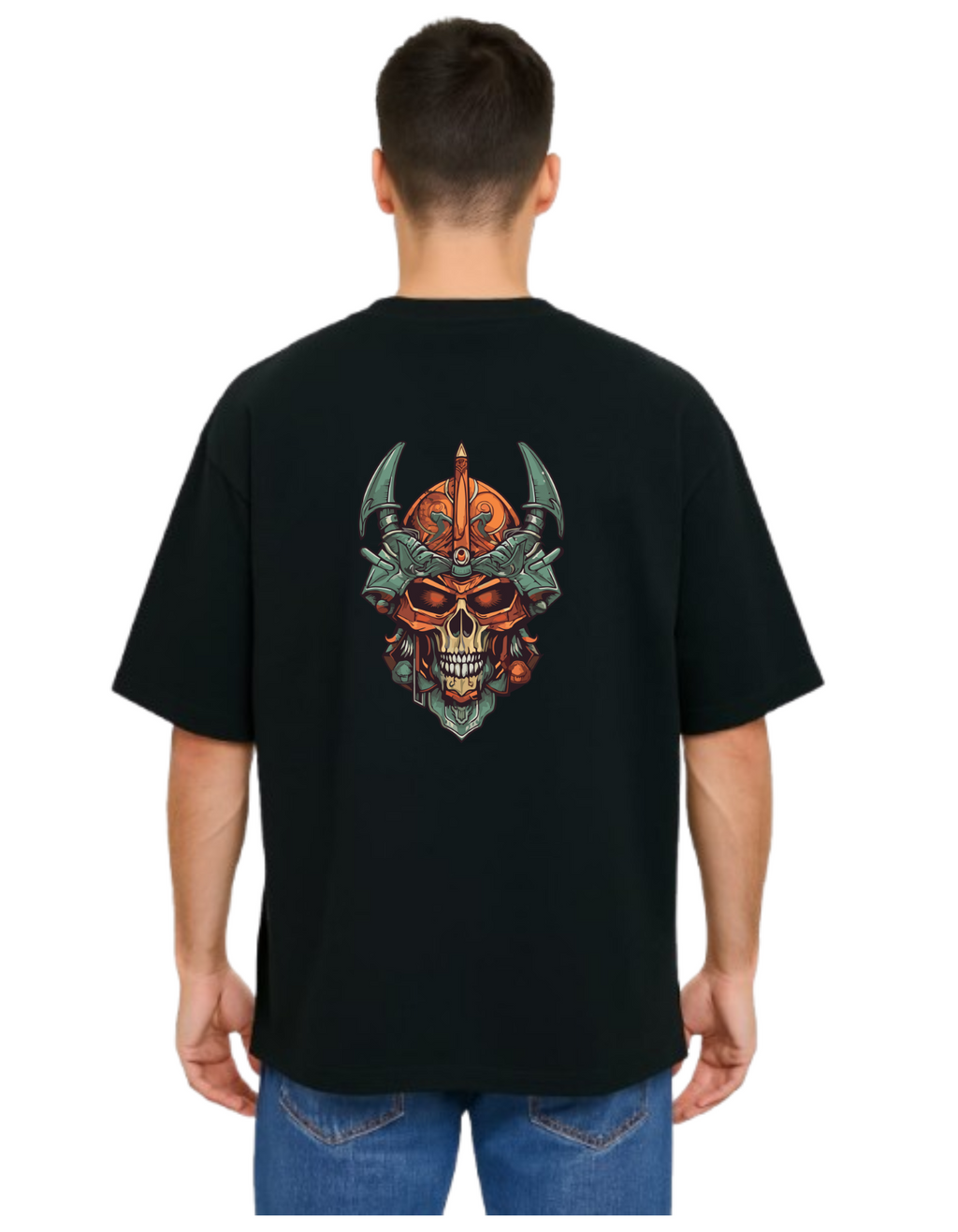 Derada Oversized Pure Cotton Unisex Black T Shirt - Skull 9