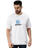 Derada Oversized Pure Cotton Unisex White Tech T Shirt - JQuery