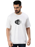 Derada Oversized Pure Cotton Unisex White Tech T Shirt - WiFi