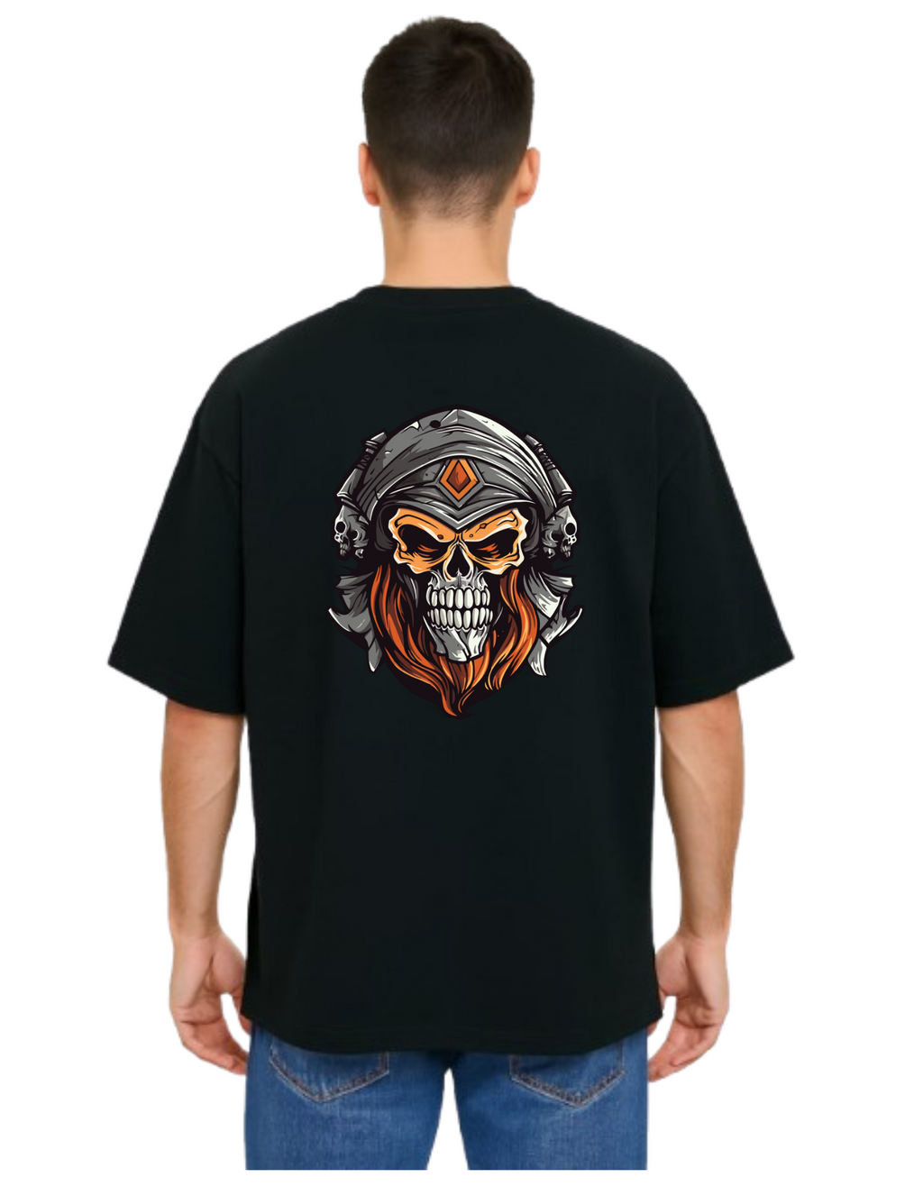 Derada Oversized Pure Cotton Unisex Black T Shirt - Skull 8