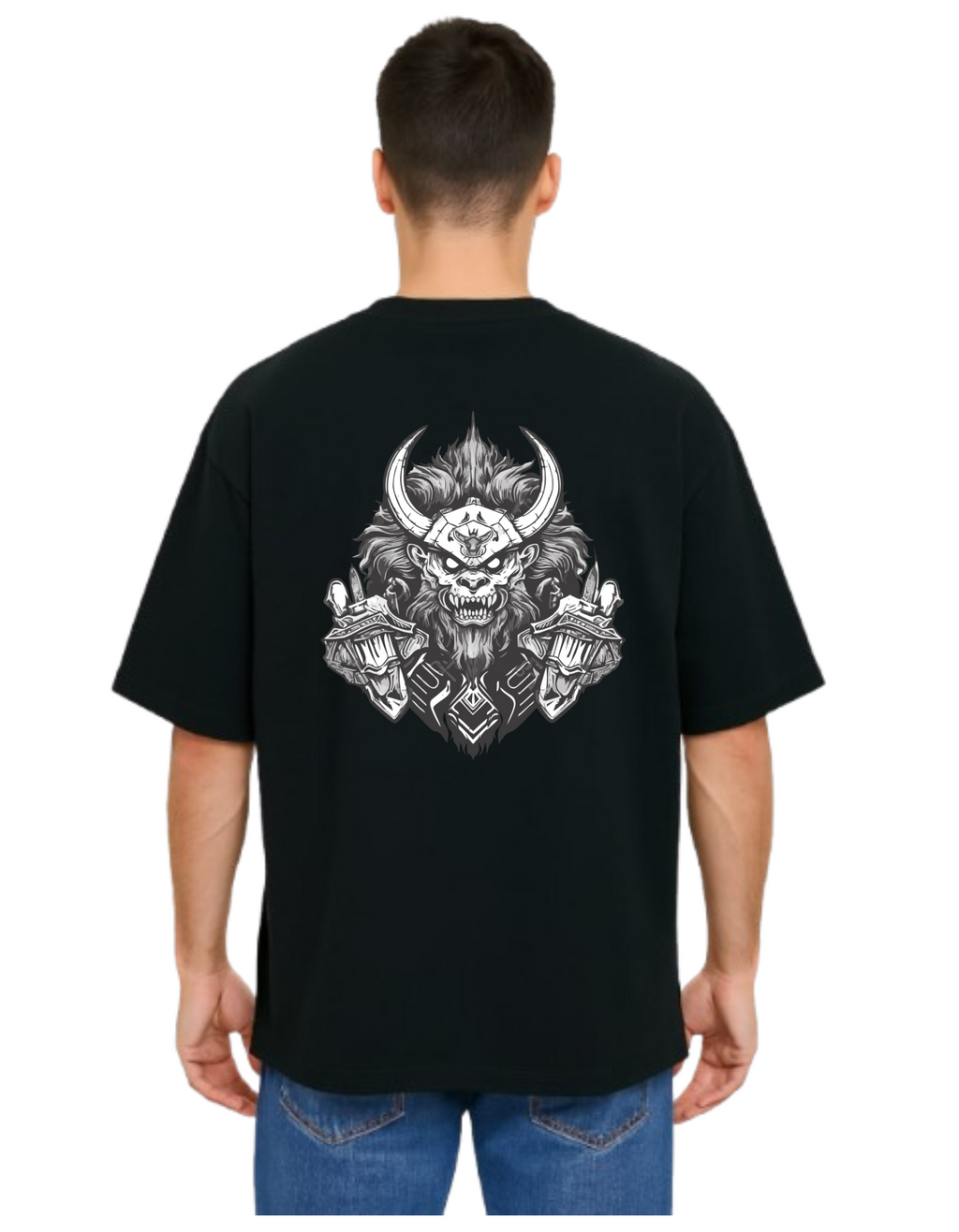 Derada Oversized Pure Cotton Unisex Black T Shirt - Skull 2