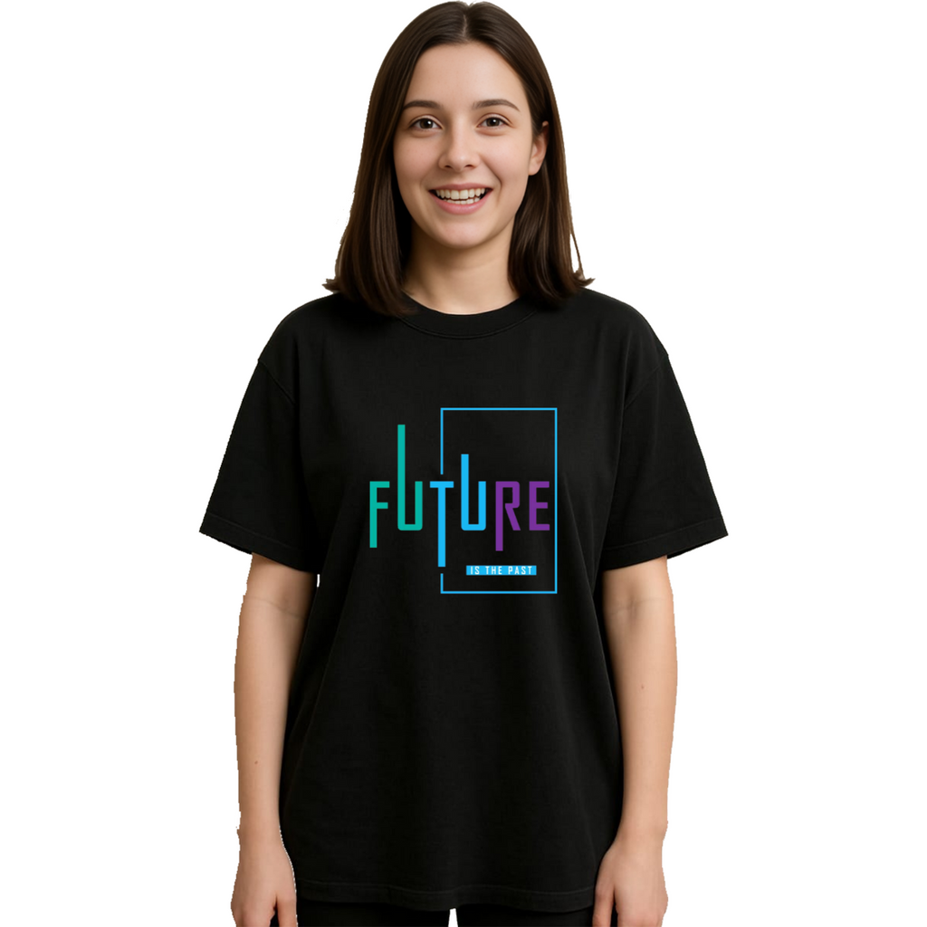 Derada Oversized Pure Cotton Girls Black T Shirt - Future