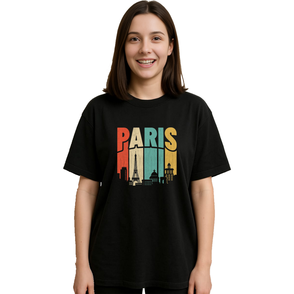 Derada Oversized Pure Cotton Girls Black T Shirt - Paris