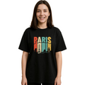 Derada Oversized Pure Cotton Girls Black T Shirt - Paris