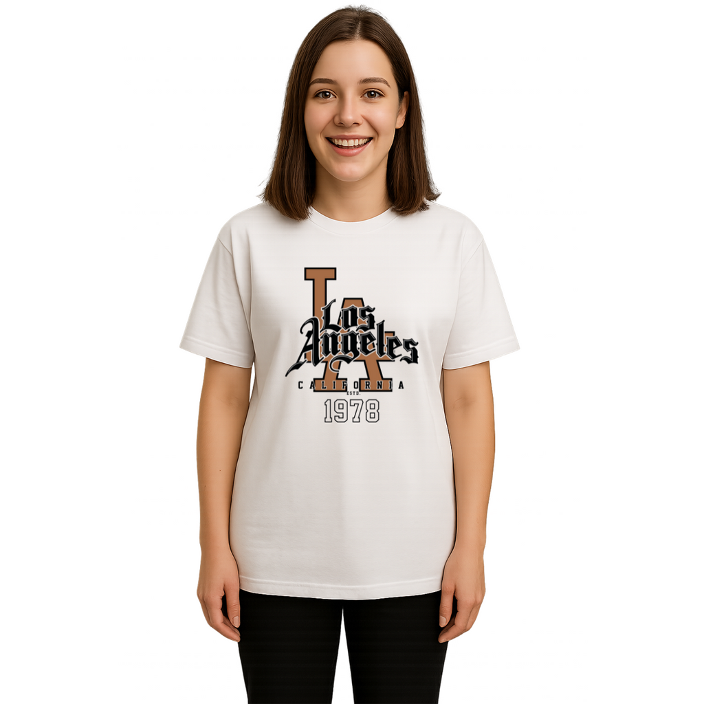 Derada Oversized Pure Cotton Girls White T Shirt - Los Angeles
