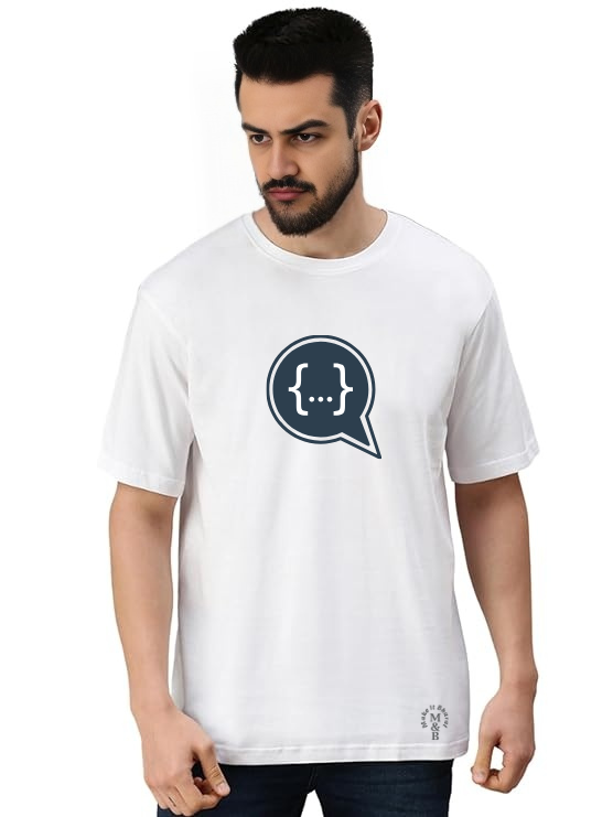 Derada Oversized Pure Cotton Unisex White Tech T Shirt - Expression