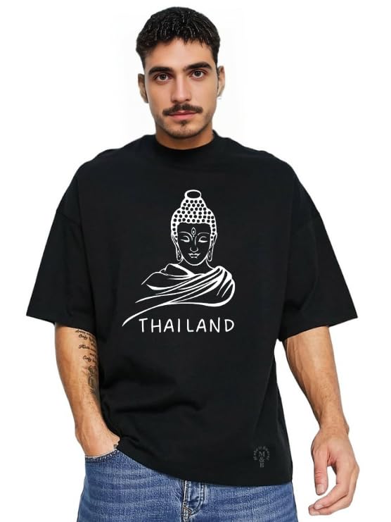 Derada Unisex Oversized Pure Cotton Black Premium T-Shirt - Thailand Buddha