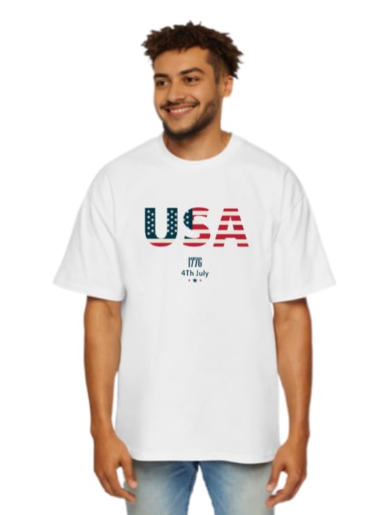 Derada Oversized Pure Cotton Men's White T-Shirt – USA 1776
