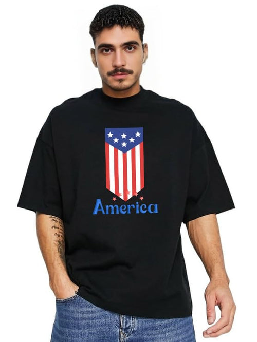 Derada Oversized Pure Cotton Black T-Shirt with USA Flag  Ultimate Comfort