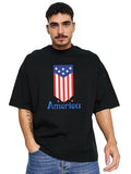 Derada Oversized Pure Cotton Black T-Shirt with USA Flag  Ultimate Comfort