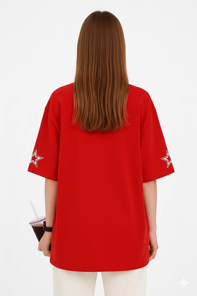 Derada Oversized Pure Cotton Red T Shirt Cricket - 32LA
