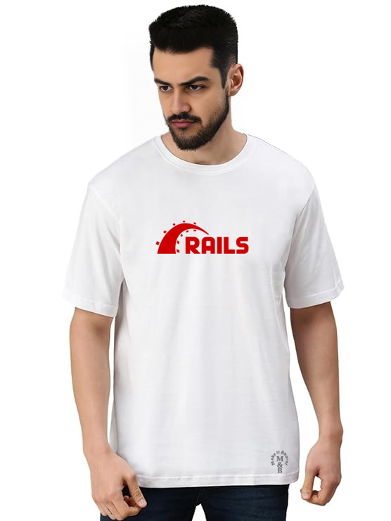 Derada Oversized Pure Cotton Unisex White Tech T Shirt - Ruby on Rails