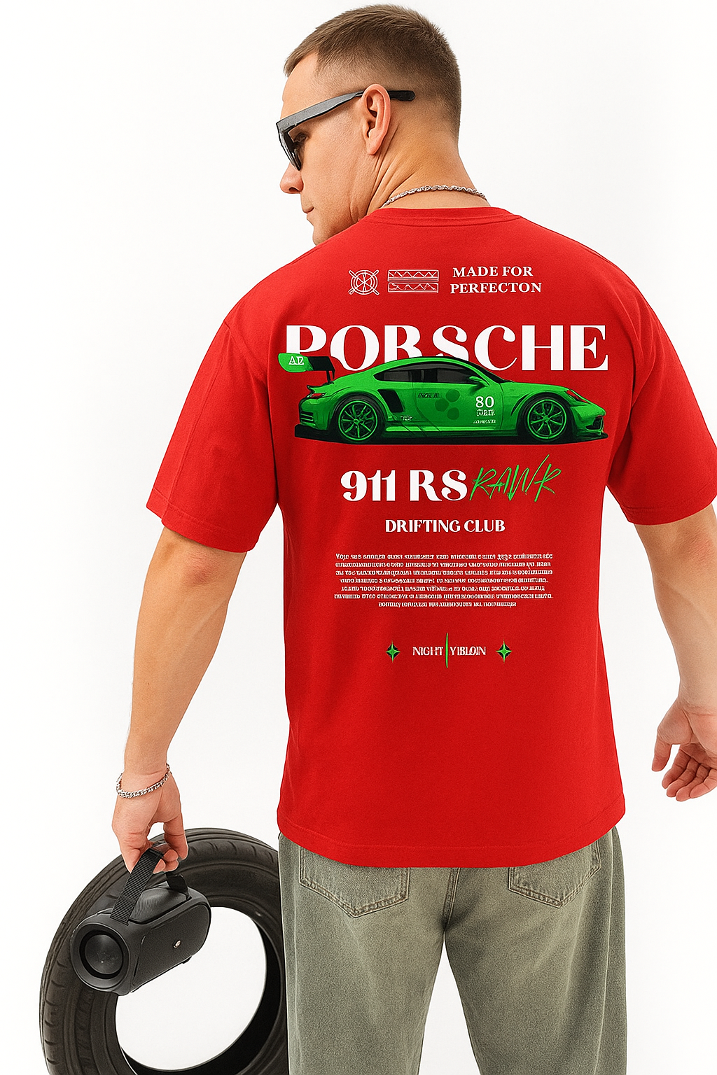 Derada Oversized Unisex Pure Cotton red T Shirt - Porsche