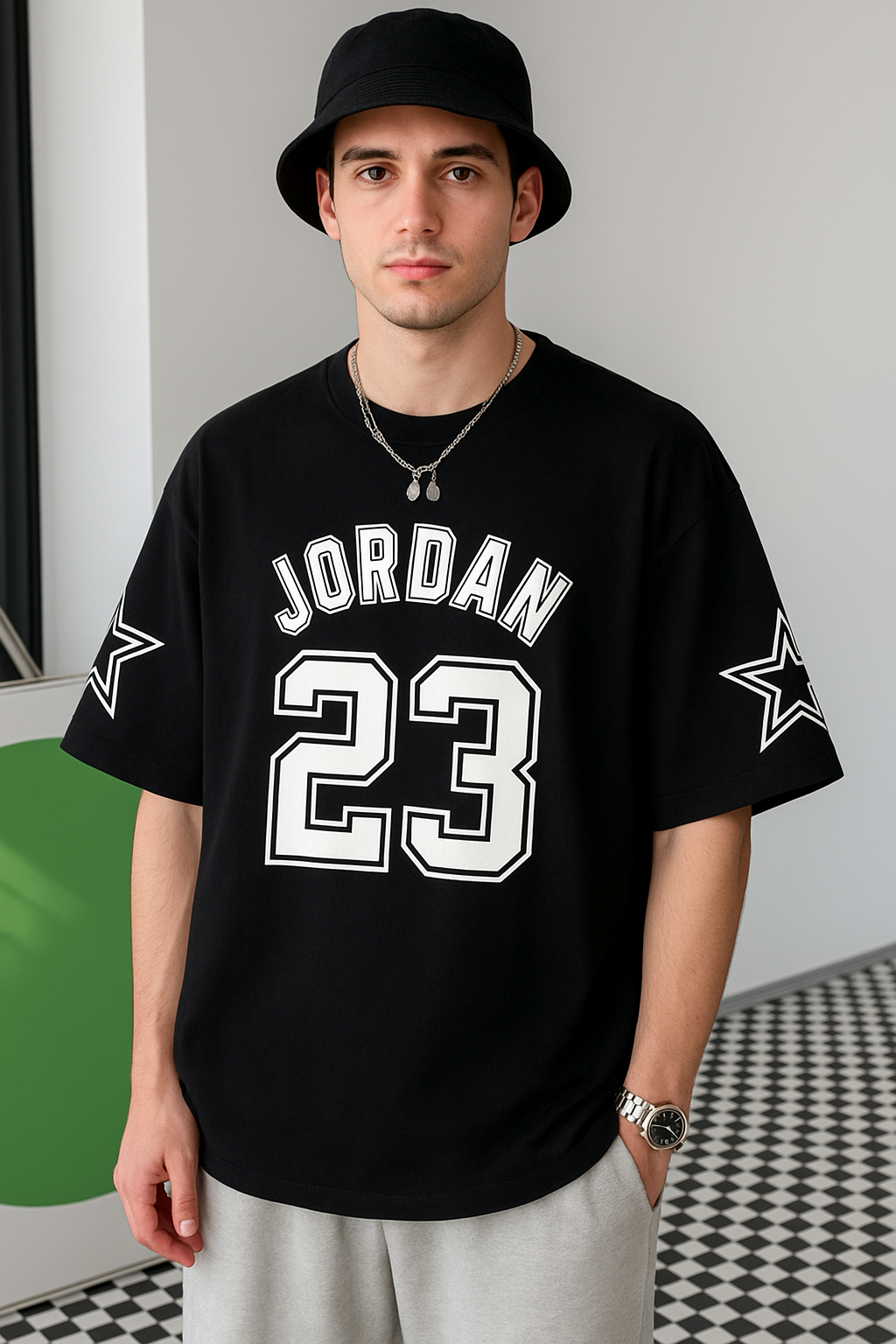 Derada Oversized Unisex Pure Cotton Black T Shirt - Jordan 23