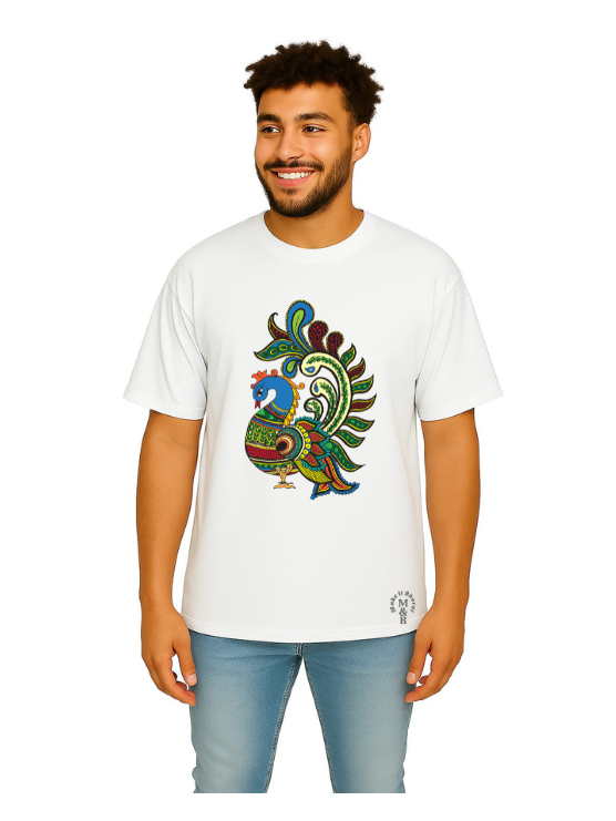 Derada Oversized Pure Cotton Unisex White T Shirt - Ethnic Art