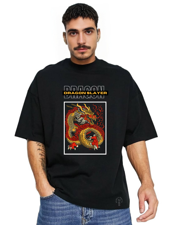Derada Oversized Pure Cotton Unisex BlackT Shirt - Dragon Slayer