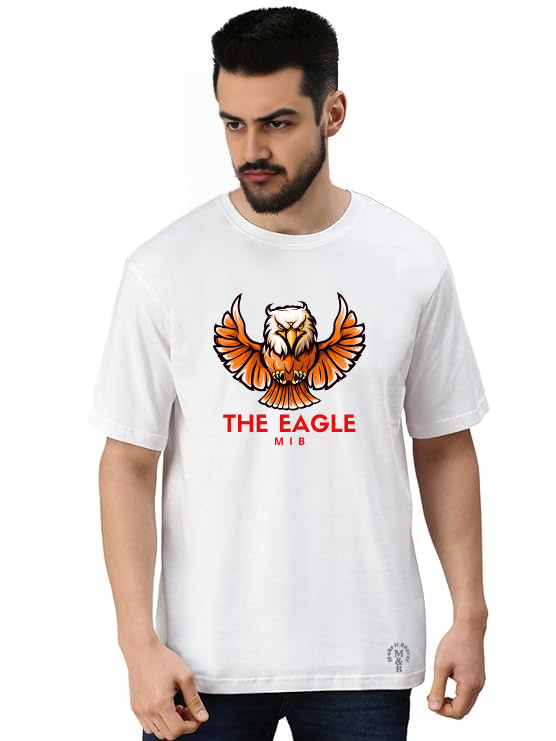 Derada Oversized Pure Cotton Unisex White T Shirt - Eagle