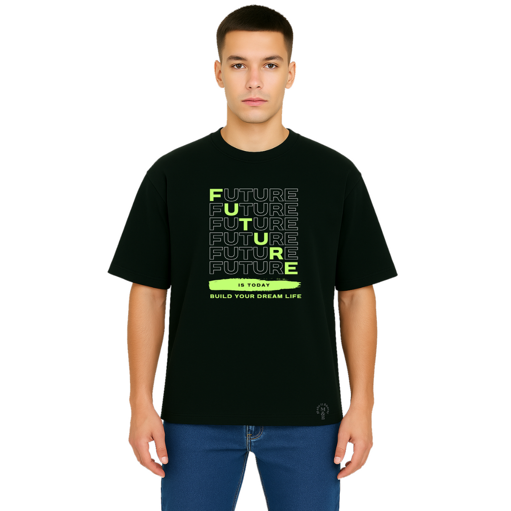 Derada Oversized Pure Cotton Unisex Black T Shirt - Future