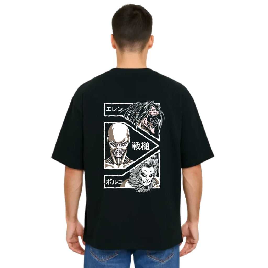 Derada Oversized Pure Cotton Unisex Black T Shirt - Titan Attack 11