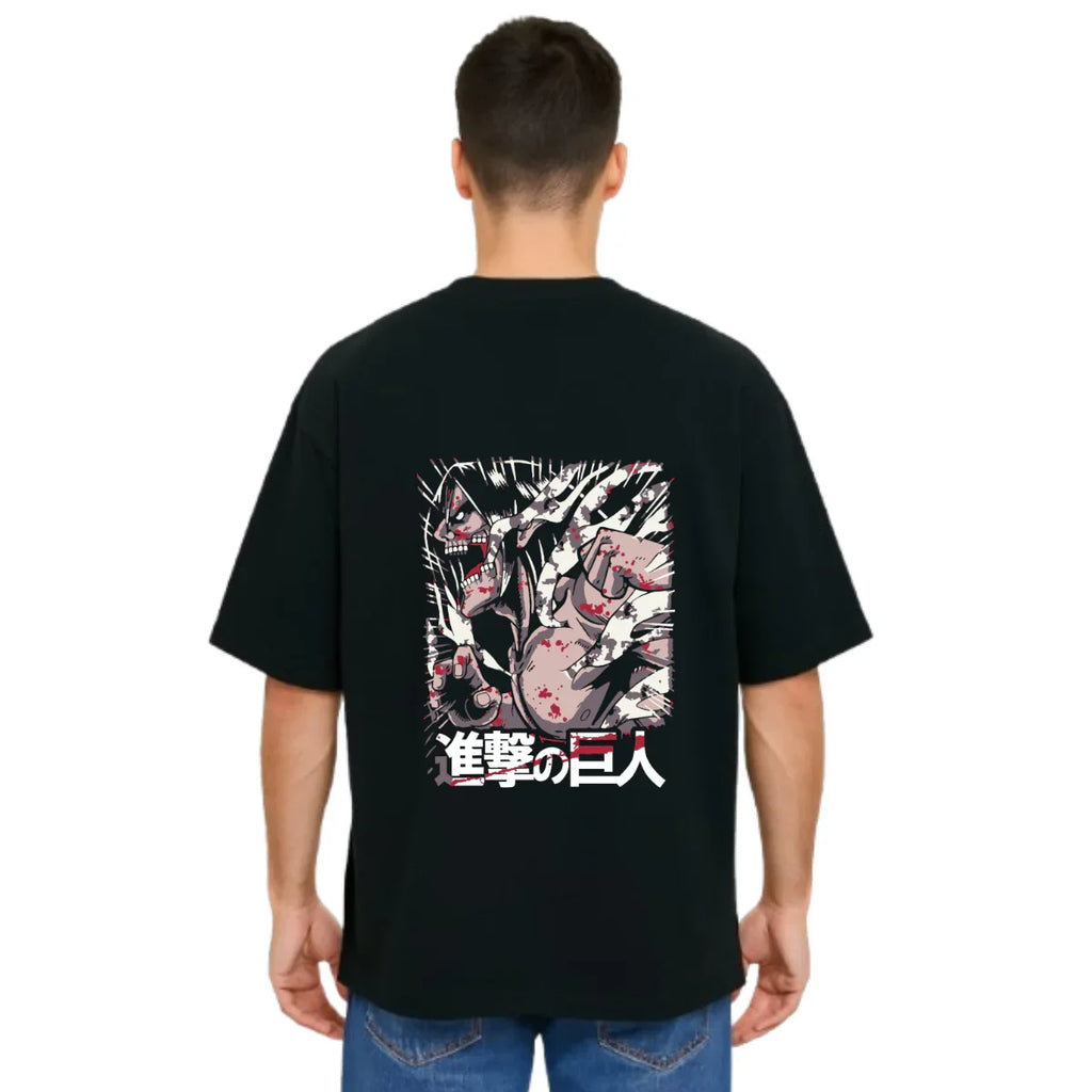 Derada Oversized Pure Cotton Unisex Black T Shirt - Titan Attack 12
