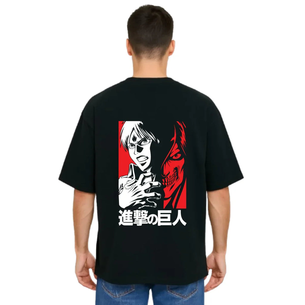 Derada Oversized Pure Cotton Unisex Black T Shirt - Titan Attack 13
