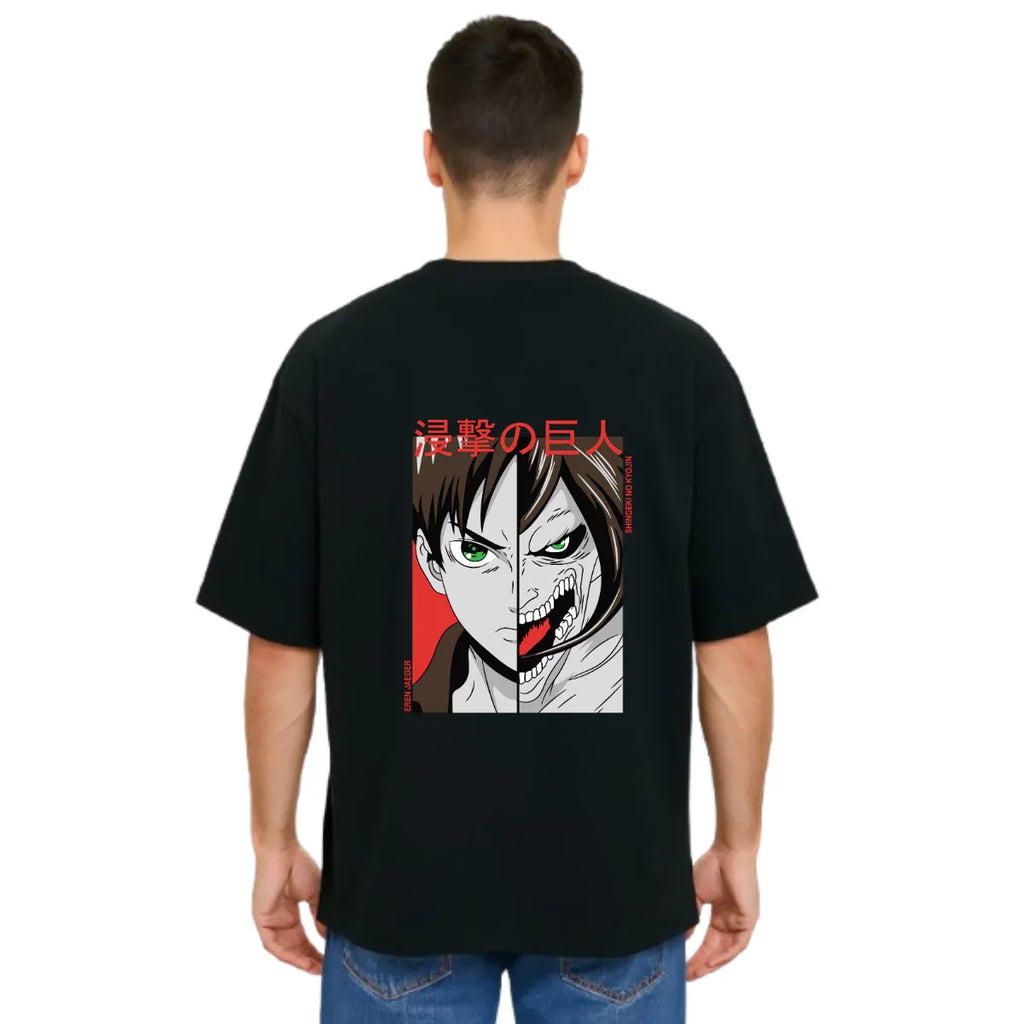 Derada Oversized Pure Cotton Unisex Black T Shirt - Titan Attack 16