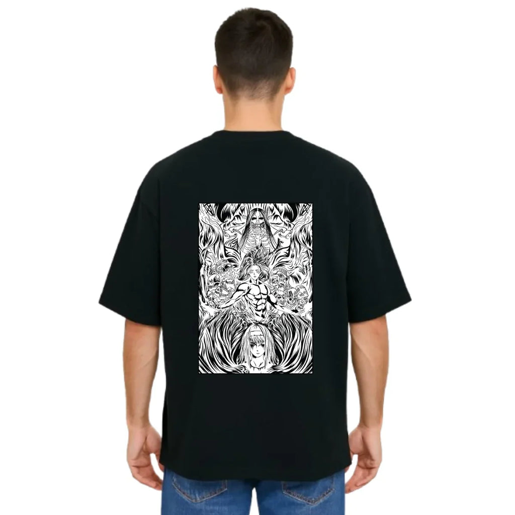 Derada Oversized Pure Cotton Unisex Black T Shirt - Titan Attack 17