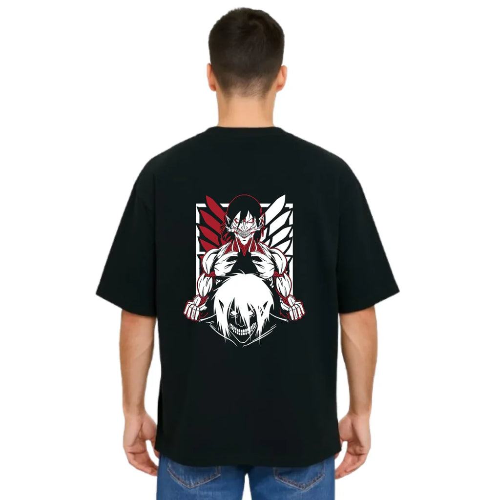 Derada Oversized Pure Cotton Unisex Black T Shirt - Titan Attack 18