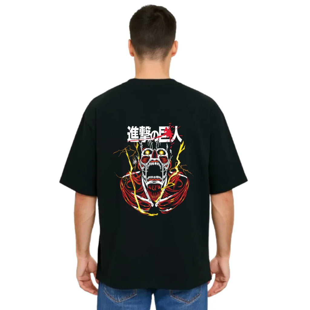 Derada Oversized Pure Cotton Unisex Black T Shirt - Titan Attack 19