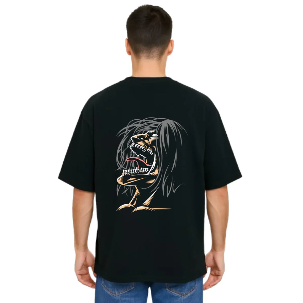 Derada Oversized Pure Cotton Unisex Black T Shirt - Titan Attack 2