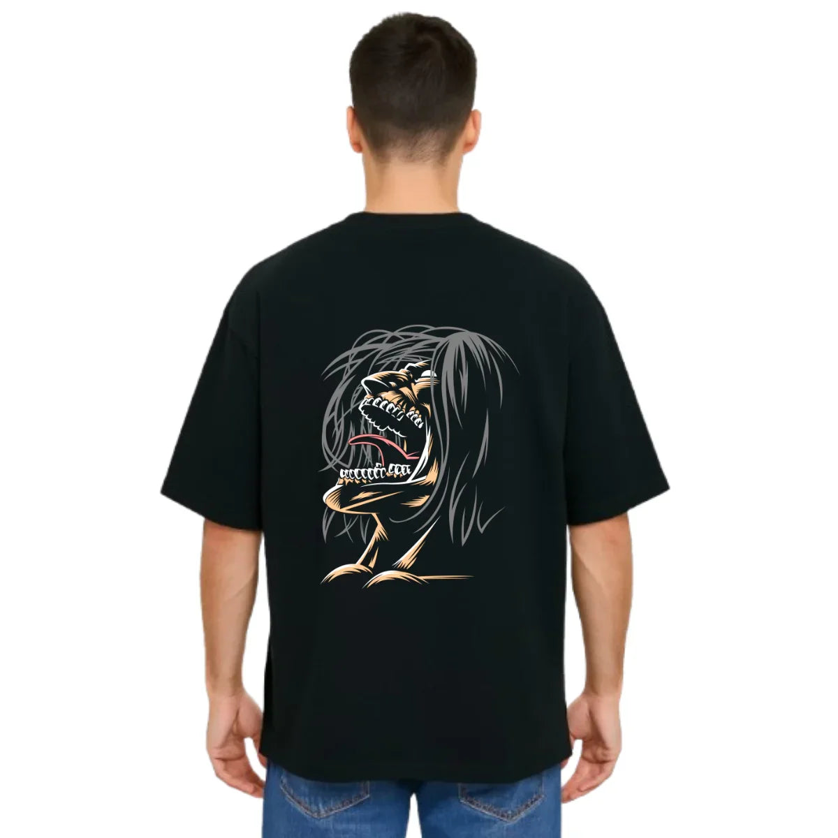Derada Oversized Pure Cotton Unisex Black T Shirt - Titan Attack 2