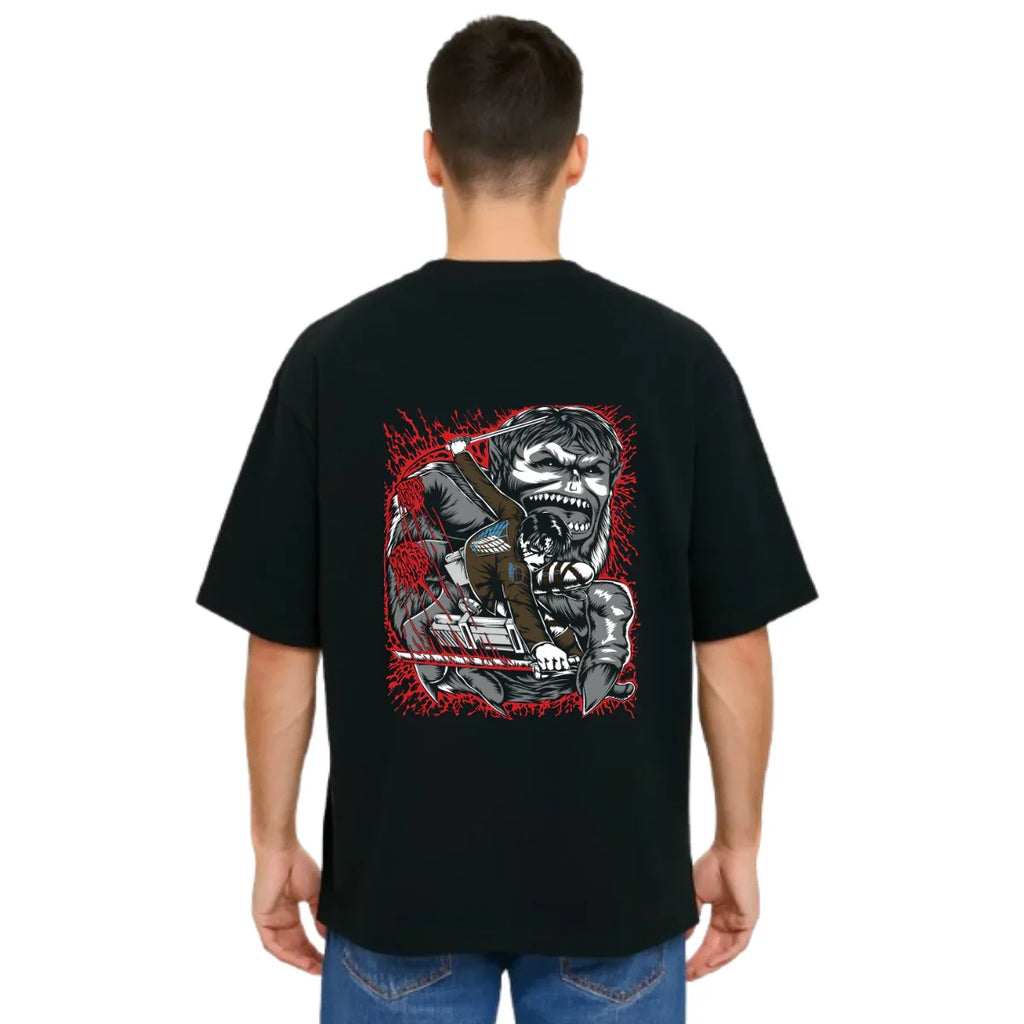 Derada Oversized Pure Cotton Unisex Black T Shirt - Titan Attack 22
