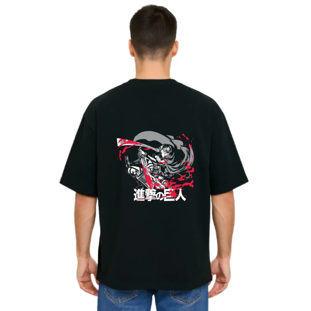 Derada Oversized Pure Cotton Unisex Black T Shirt - Titan Attack 24