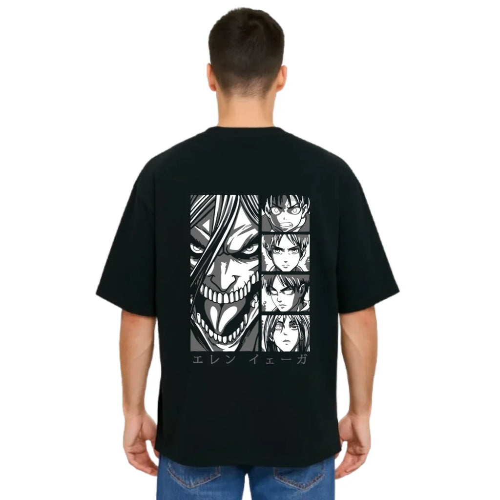 Derada Oversized Pure Cotton Unisex Black T Shirt - Titan Attack 6