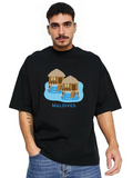 Derada Oversized Pure Cotton Unisex Black T Shirt - Maldives