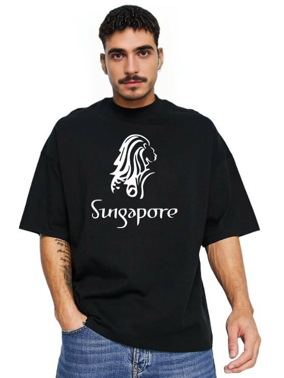 Derada Oversized Pure Cotton Unisex Black T Shirt - Singapore