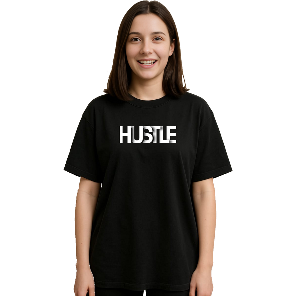 Derada Oversized Pure Cotton Girls Black T Shirt - Hustle