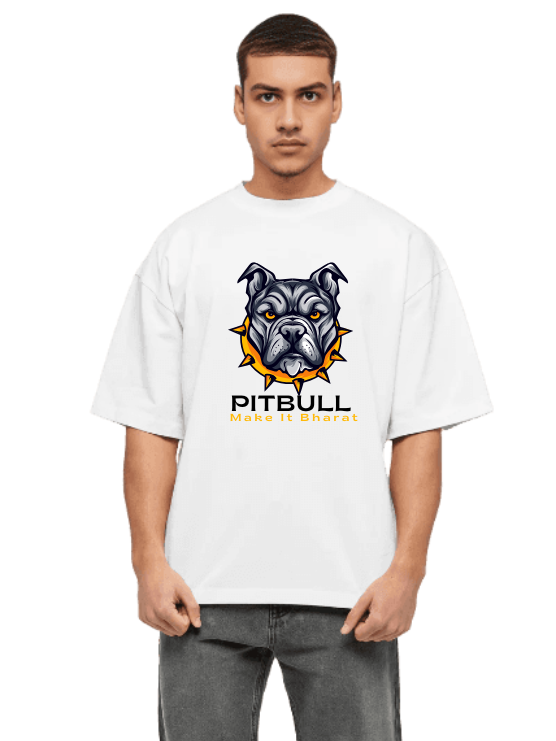 Derada Oversized Pure Cotton Unisex White T Shirt - PitBull