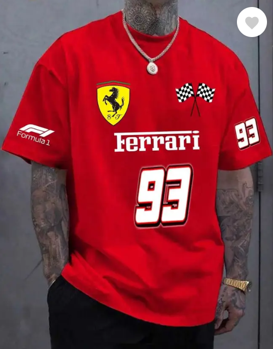 Derada Oversized Unisex Pure Cotton red T Shirt - Formula 1 ,Ferrari