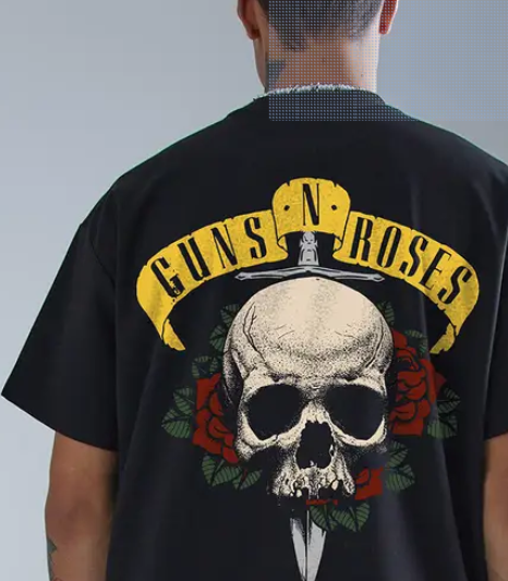 Derada Oversized Unisex Pure Cotton Black T Shirt - Guns and Roses
