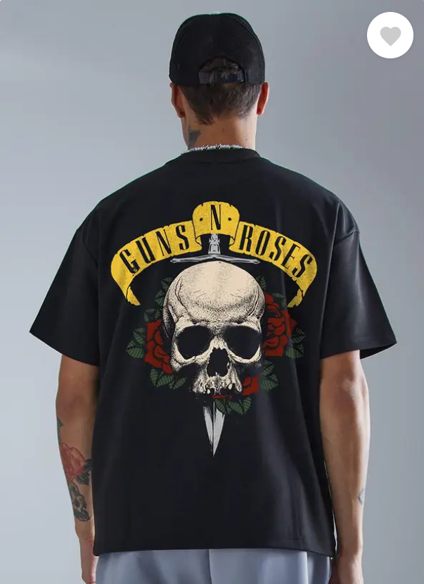 Derada Oversized Unisex Pure Cotton Black T Shirt - Guns and Roses