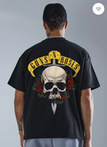 Derada Oversized Unisex Pure Cotton Black T Shirt - Guns and Roses