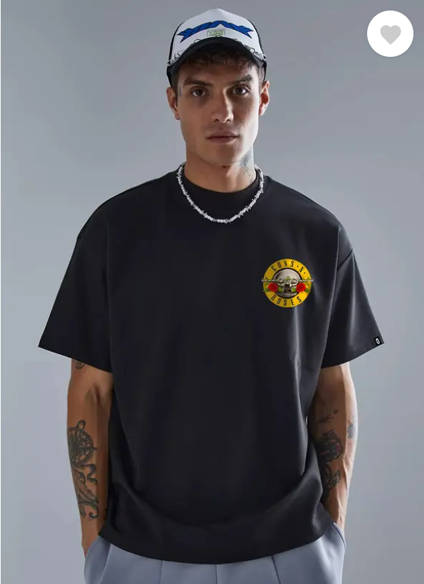 Derada Oversized Unisex Pure Cotton Black T Shirt - Guns and Roses