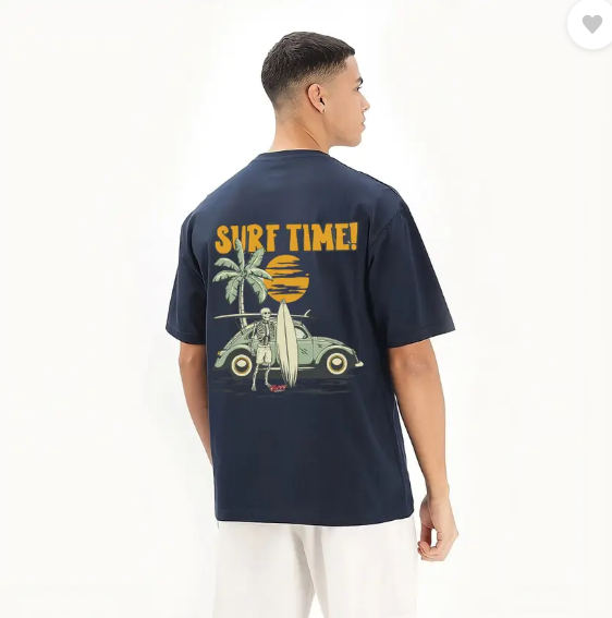 Derada Oversized Unisex Pure Cotton Navy BlueT Shirt - Surf Time