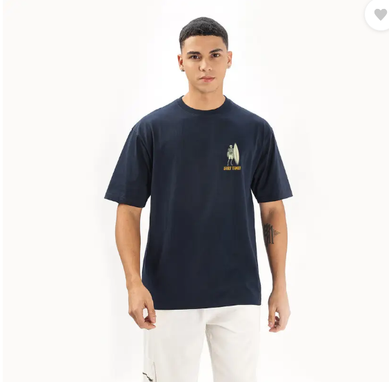 Derada Oversized Unisex Pure Cotton Navy BlueT Shirt - Surf Time