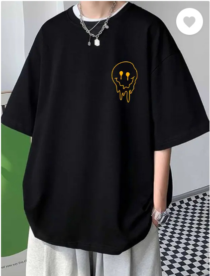 Derada Oversized Unisex Pure Cotton Black T Shirt - Drippy face