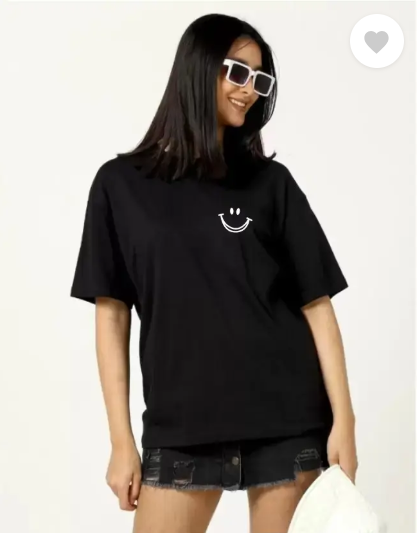 Derada Oversized Pure Cotton Girls Black T Shirt - Smile