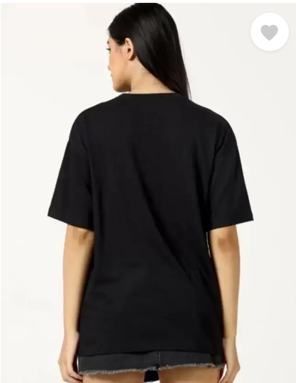 Derada Oversized Pure Cotton Girls Black T Shirt - Smile