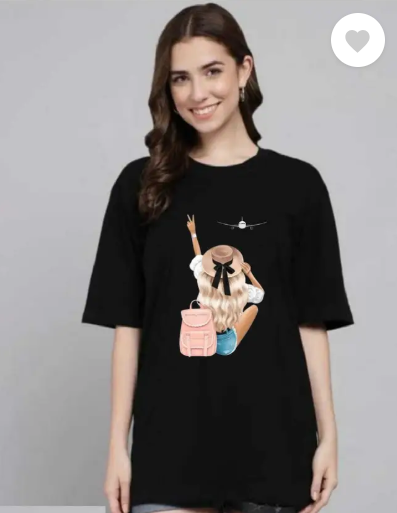 Oversized Pure Cotton Girls Black T Shirt - Aeroplane by DeRaDa