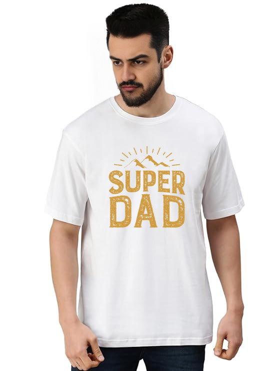 Derada Oversized Pure Cotton Unisex White T Shirt - Super Dad
